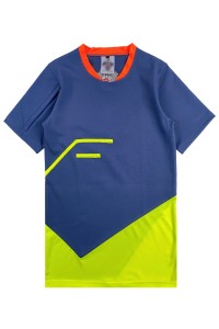 Design royal blue color matching fluorescent yellow round neck T-shirt customized men's sports suit shorts sportswear supplier male performance clothing WTV185